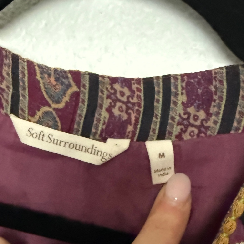 Soft Surroundings Mira Purple Paisley Embroidered Southwest Boho Maxi Dress - Picture 9 of 12